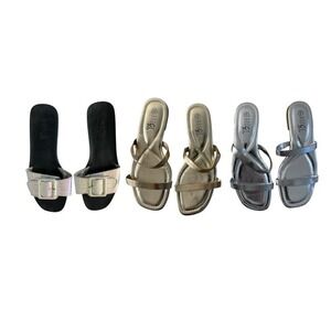 Rouge Sandals Womens Lotโ of 3 Size 8 Gold Silver Metallic Strappy Slides Casual